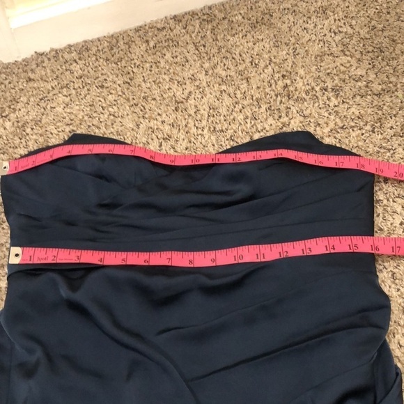 Azazie Maxi Dress Size 8 Navy Blue Strapless Pleated Gown - Picture 7 of 9